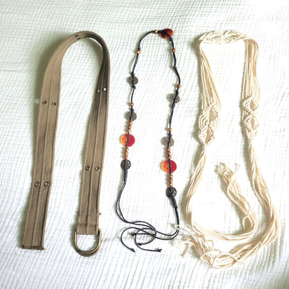 Lot of 3 Boho Belts Macrame Beaded D-Ring Rivets Womens Small Bundle - Picture 1 of 6